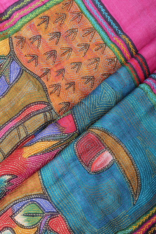 Tussar Silk Saree In Pink With Floral Design