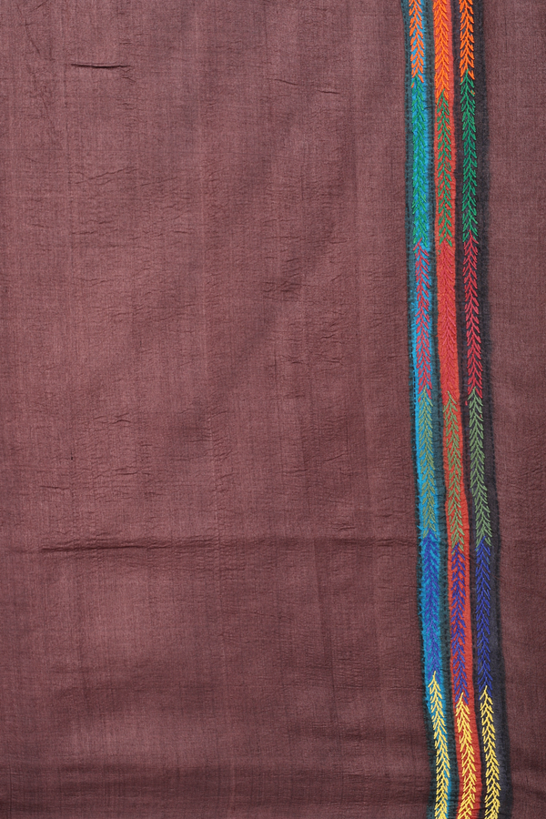 Tussar Silk Saree In Dark Brown With Floral Design