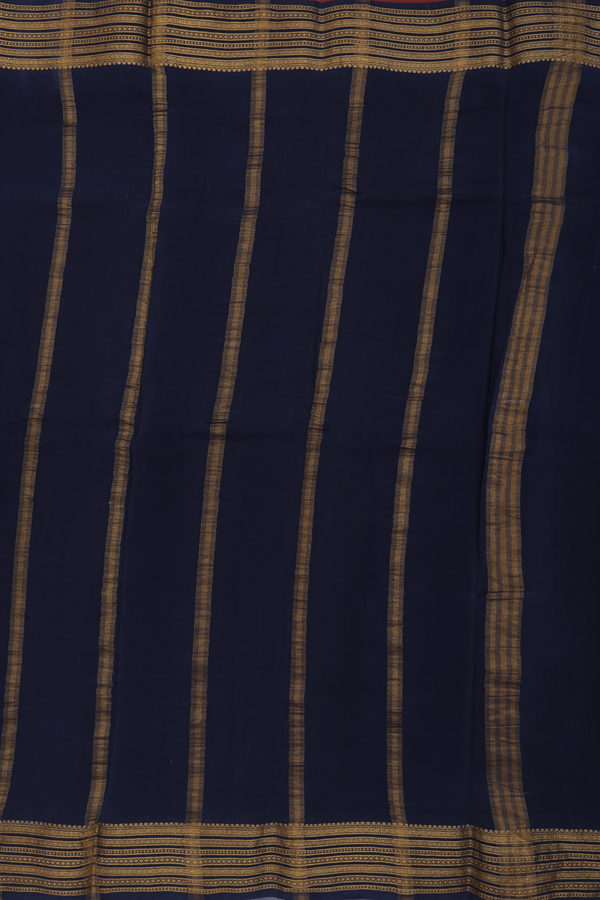 Crepe Saree In Navy Blue With Floral And Parrot Design