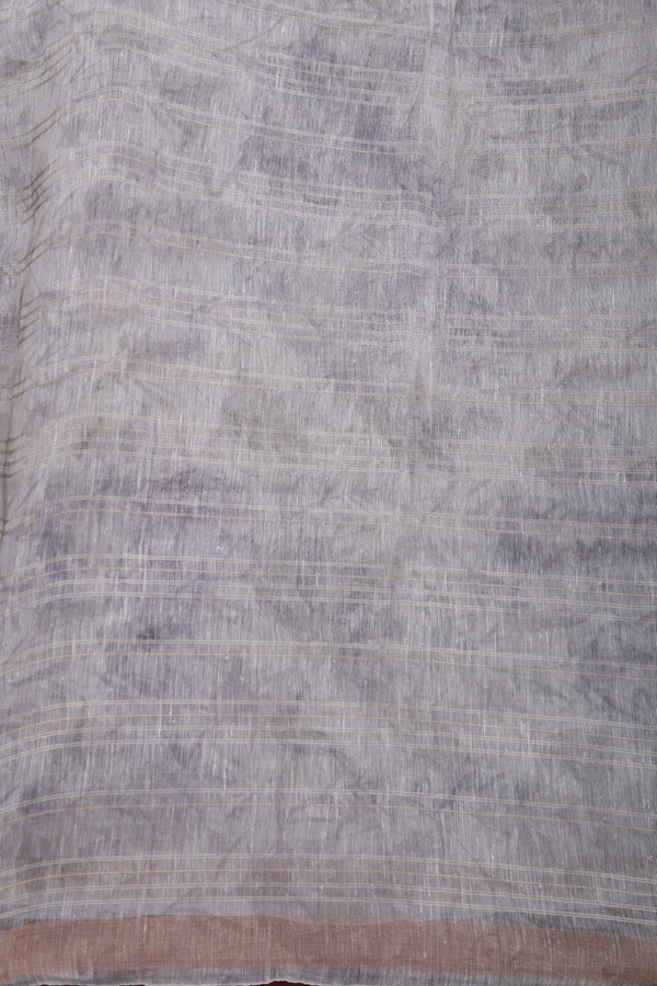 Linen Saree In White With Floral Design