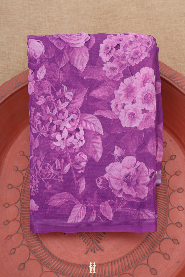 Chiffon Saree In Purple With Floral Printed Design