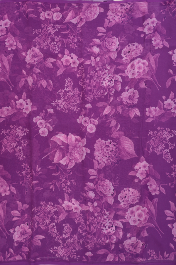 Chiffon Saree In Purple With Floral Printed Design