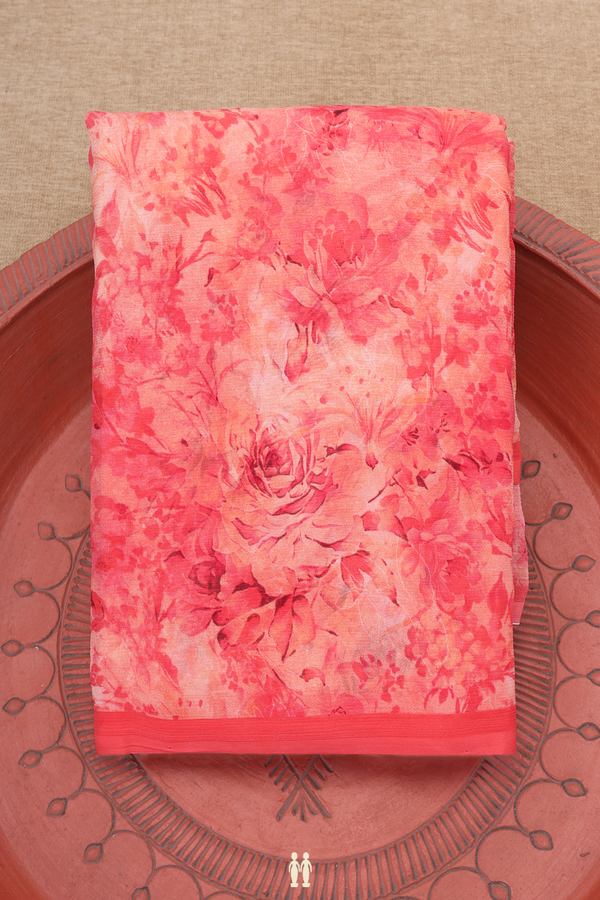 Chiffon Saree In Dusty Red With Floral Printed Design