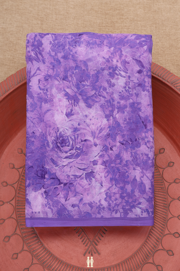 Chiffon Saree In Violet With Floral Printed Design