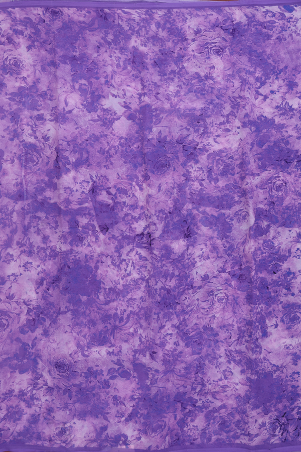 Chiffon Saree In Violet With Floral Printed Design