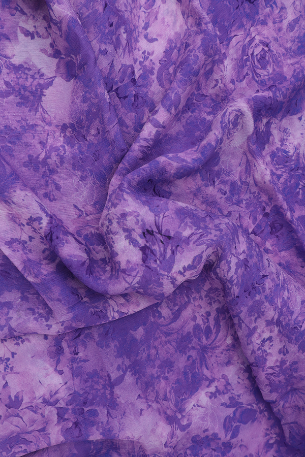 Chiffon Saree In Violet With Floral Printed Design