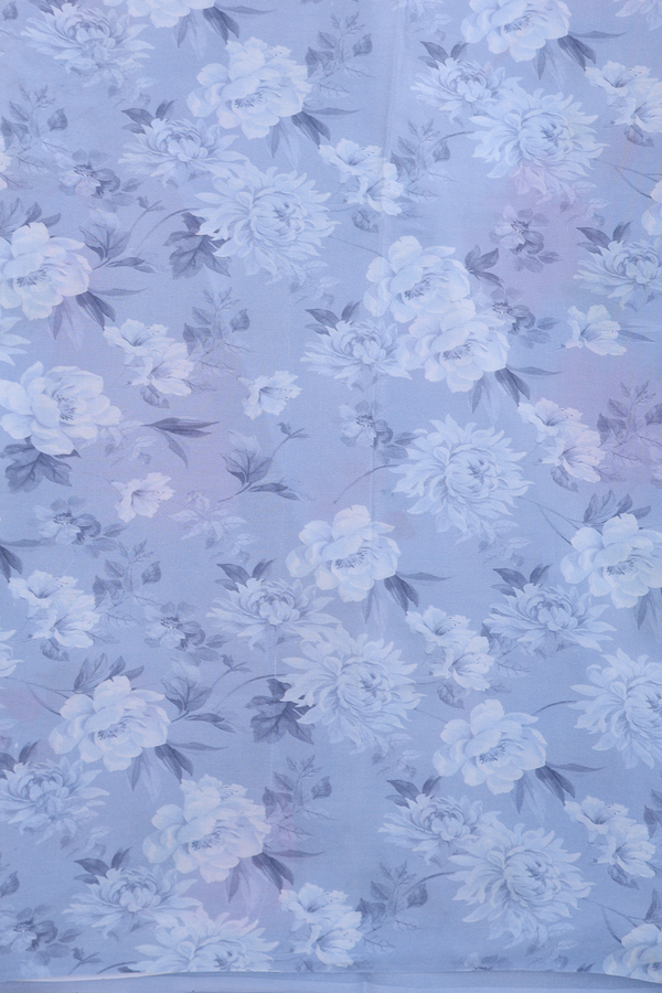 Chiffon Saree In Stone Blue With Floral Printed Design