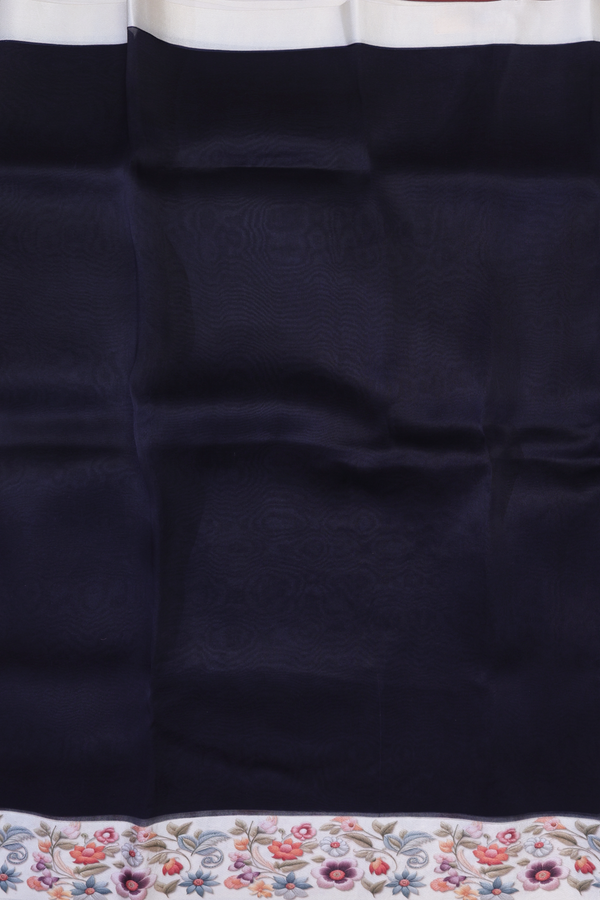 Organza Silk Saree In Black With Floral Border