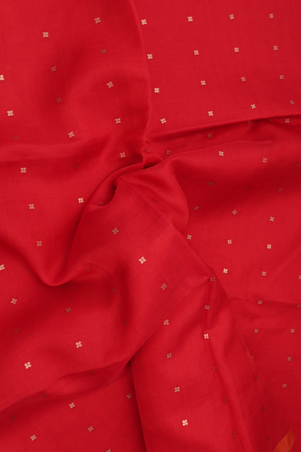 Bailu Silk Saree In Scarlet Red With Chamki Buttas