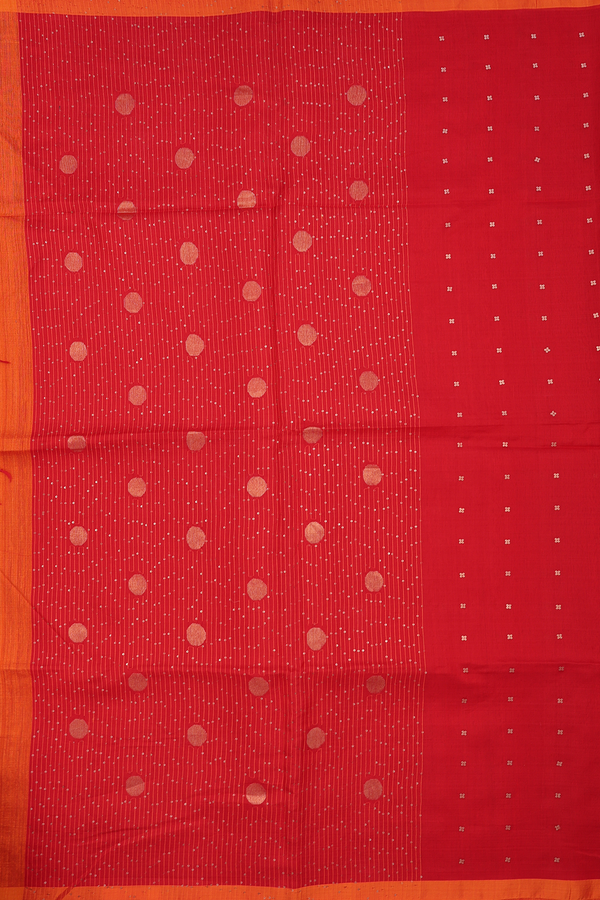 Bailu Silk Saree In Scarlet Red With Chamki Buttas