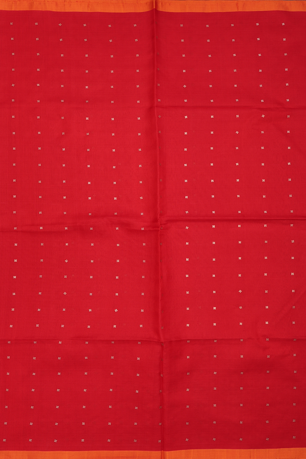 Bailu Silk Saree In Scarlet Red With Chamki Buttas