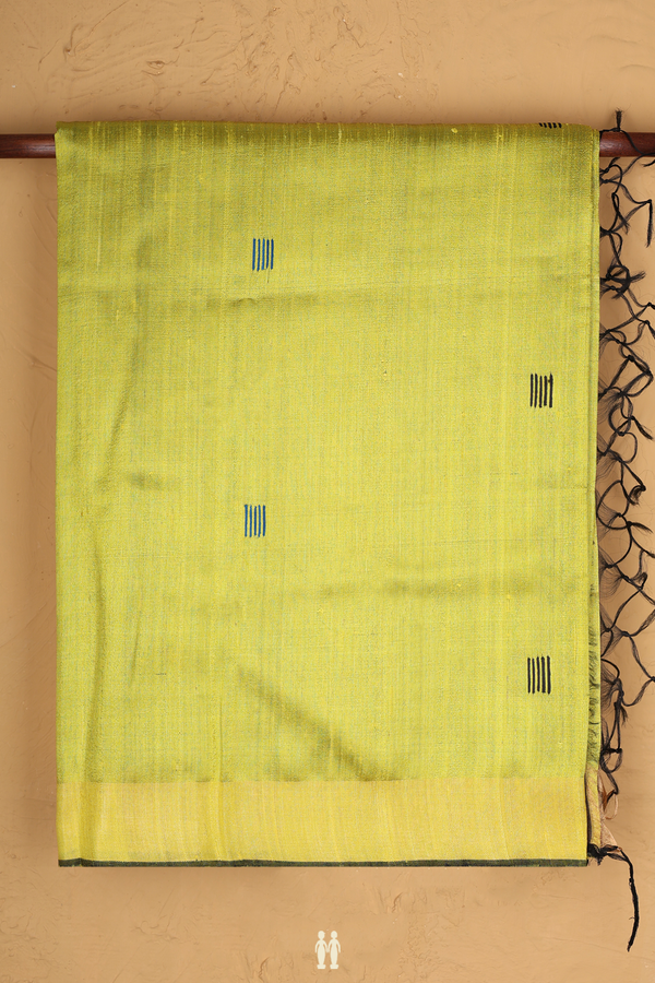 Jute Saree In Yellow With Threadwork Buttas