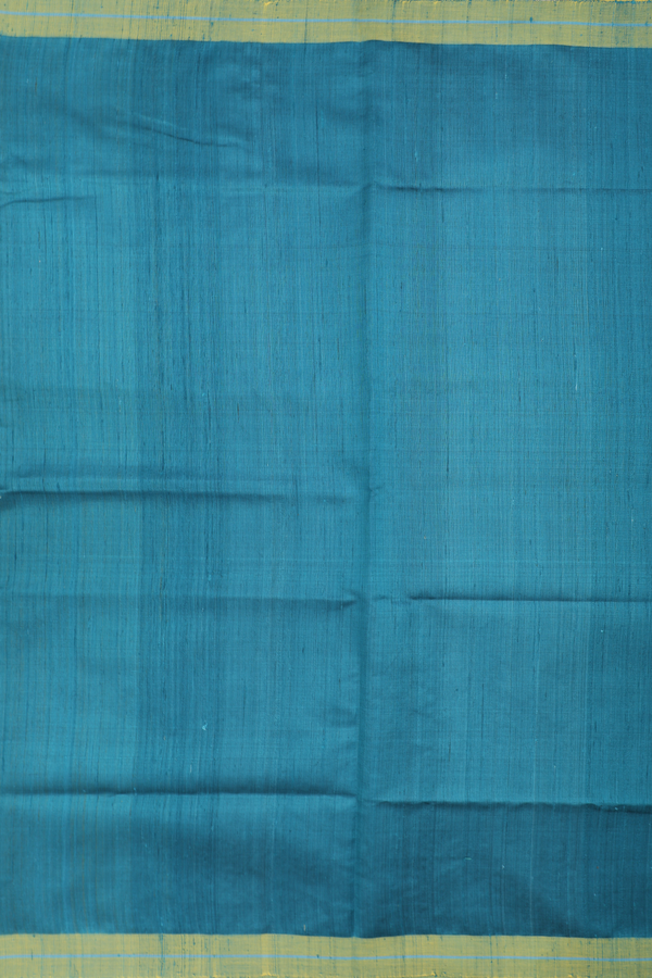 Jute Saree In Teal Blue With Contrast Border