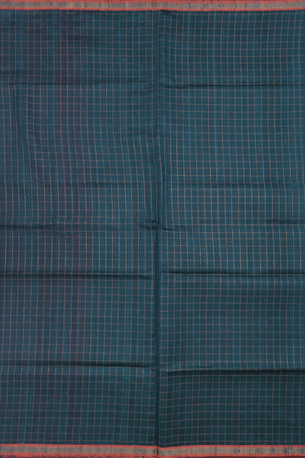 Jute Saree In Pine Green With Checks Design