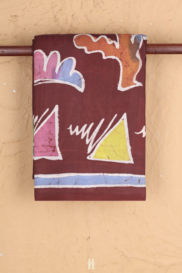 Printed Silk Saree In Dark Maroon With Allover Design