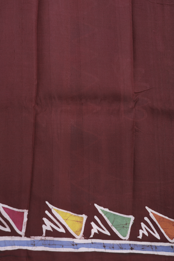 Printed Silk Saree In Dark Maroon With Allover Design