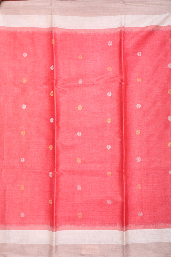 Tussar Silk Saree In Red With Floral Buttas