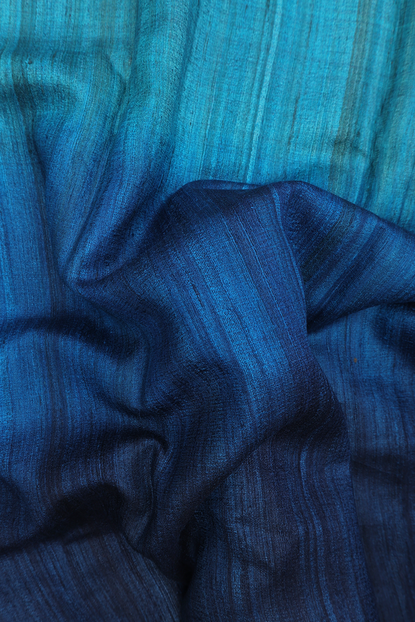Tussar Silk Saree In Shades Of Blue With Contrast Border