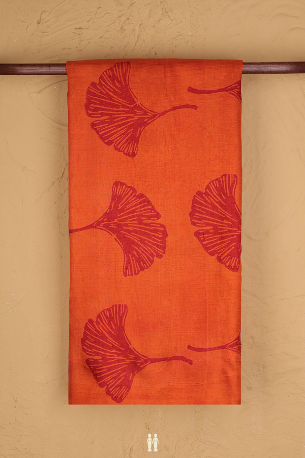 Tussar Silk Saree In Spiced Orange With Floral Design
