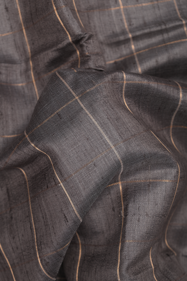 Tussar Madhubani Silk Saree In Grey With Checks Design