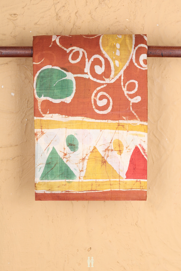 Printed Silk Saree In Ginger Orange With Allover Design