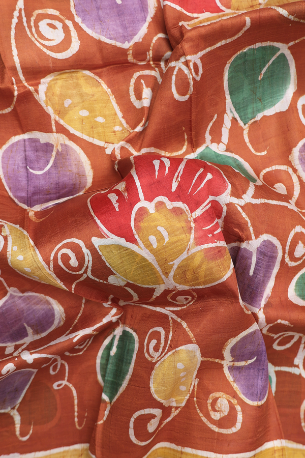 Printed Silk Saree In Ginger Orange With Allover Design