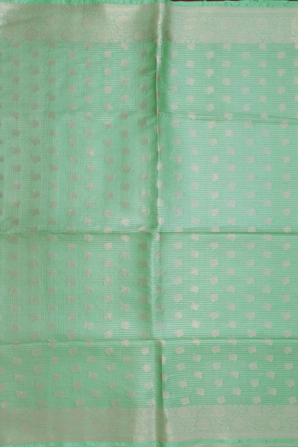 Tussar Silk Saree In Pale Green With Floral Buttas