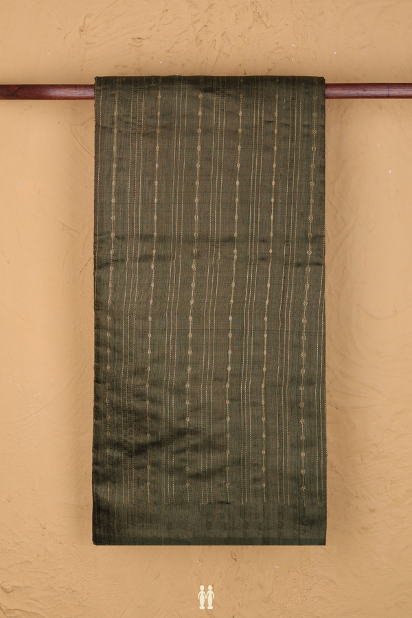 Jute Saree In Dark Olive Green With Stripes Design