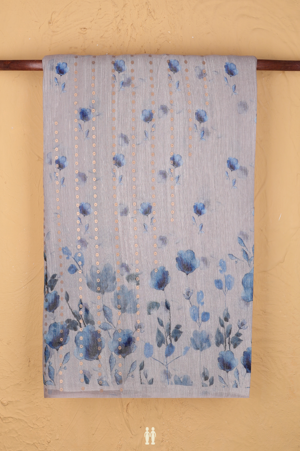 Bailu Silk Saree In Grey With Floral Design