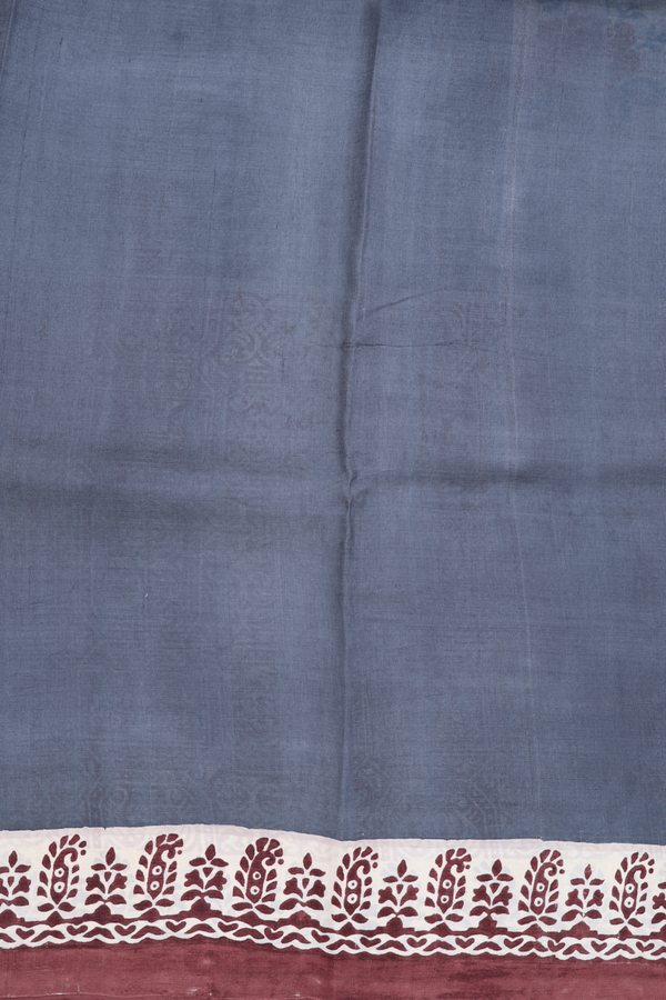 Printed Silk Saree In Grey With Floral Design
