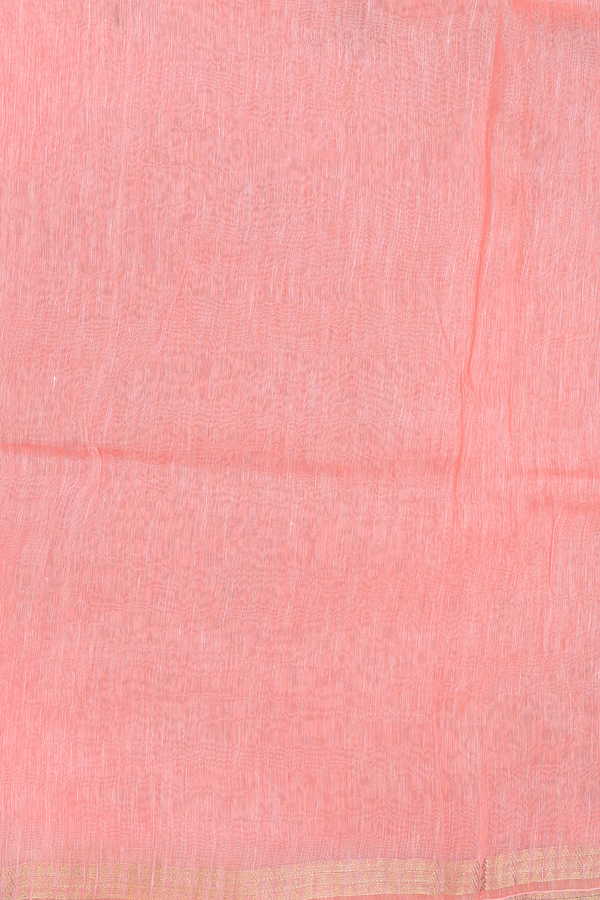 Linen Saree In Peach With Floral Buttas