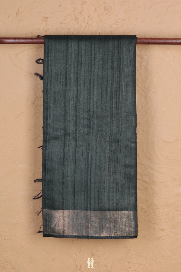 Tussar Silk Saree In Dark Green With Zari Border