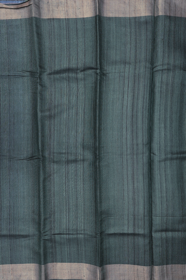 Tussar Silk Saree In Dark Green With Zari Border