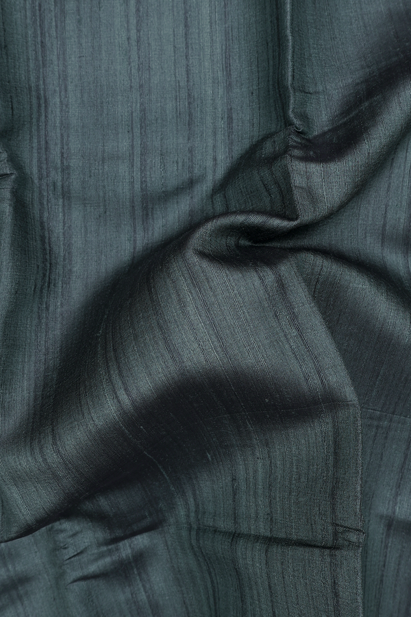 Tussar Silk Saree In Dark Green With Zari Border
