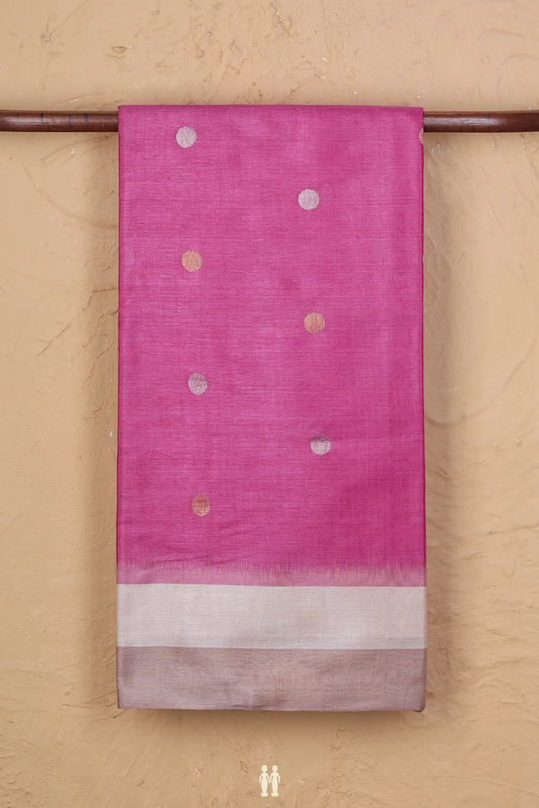 Tussar Silk Saree In Pink With Zari Buttas