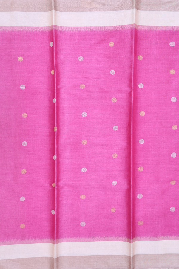 Tussar Silk Saree In Pink With Zari Buttas