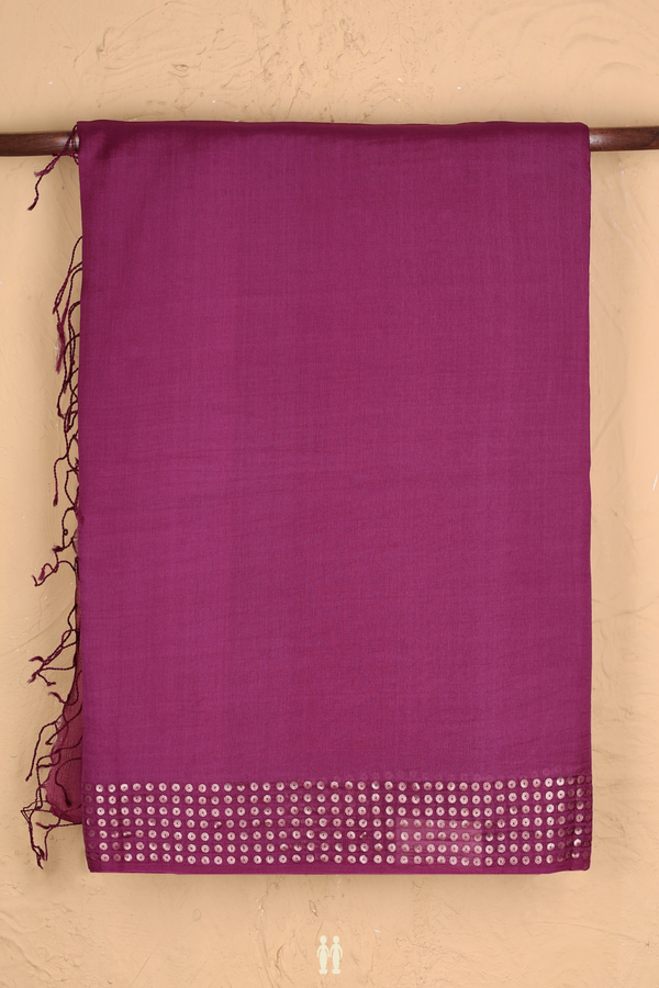 Bailu Silk Saree In Plain Grape Purple With Chamki Border
