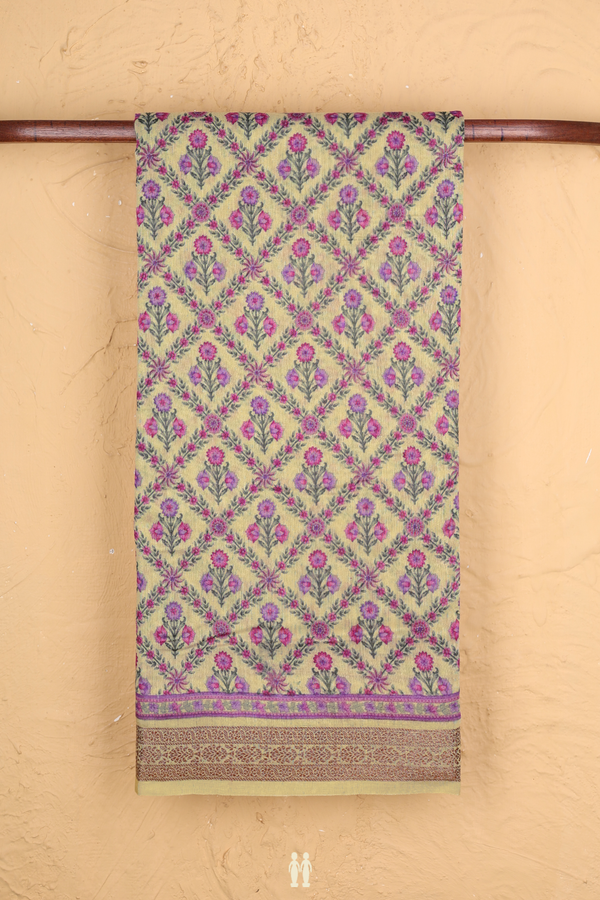 Tussar Silk Saree In Yellow With Floral Printed Design