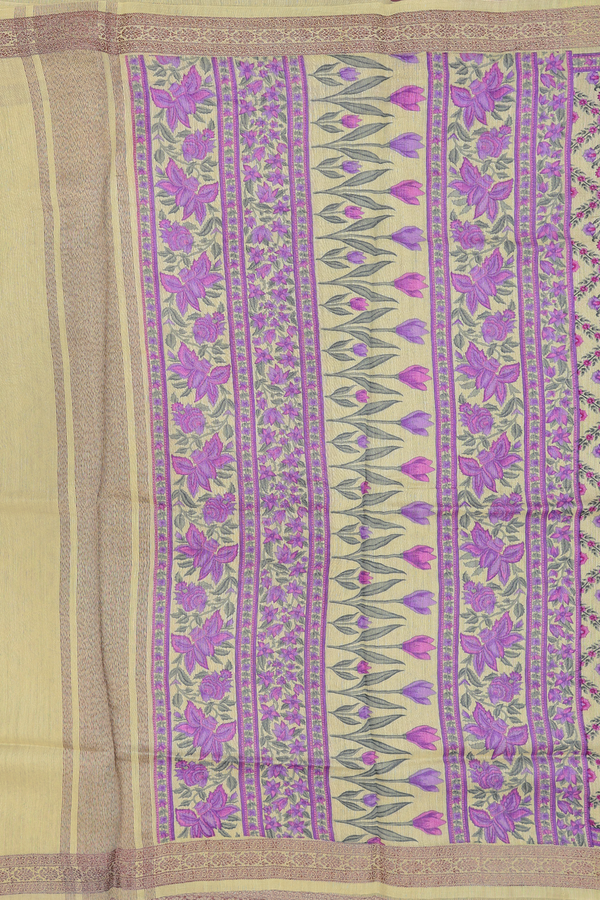 Tussar Silk Saree In Yellow With Floral Printed Design