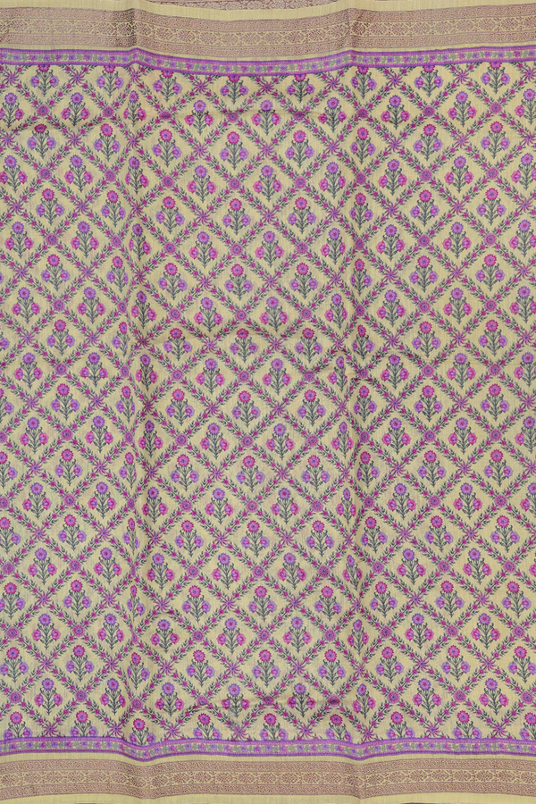 Tussar Silk Saree In Yellow With Floral Printed Design