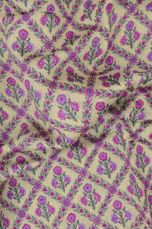 Tussar Silk Saree In Yellow With Floral Printed Design