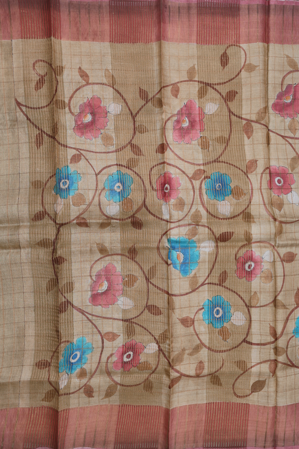 Tussar Silk Saree In Brown With Floral Printed Design