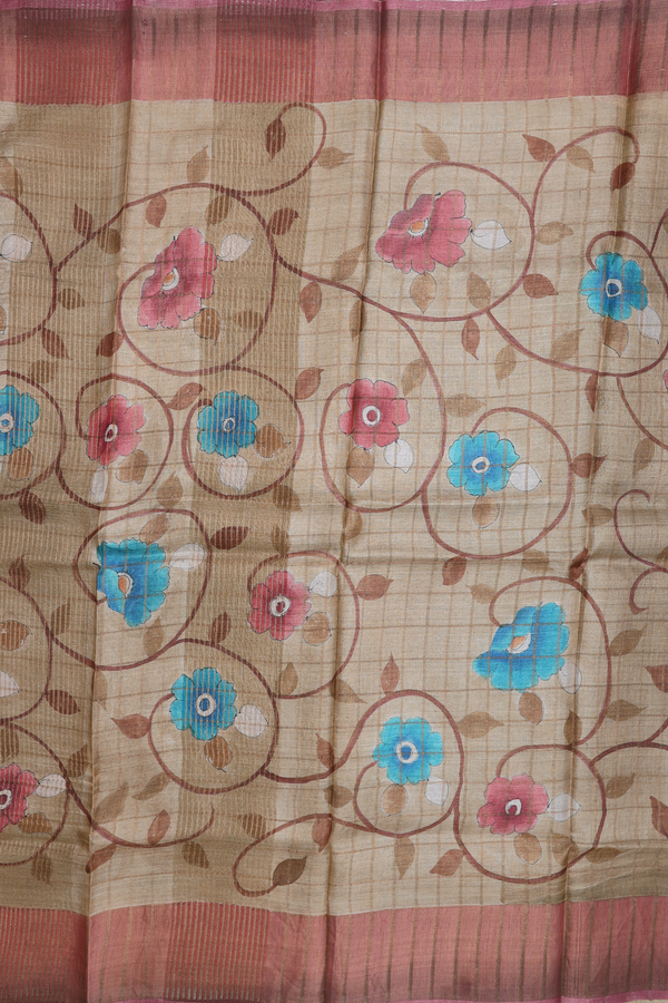 Tussar Silk Saree In Brown With Floral Printed Design