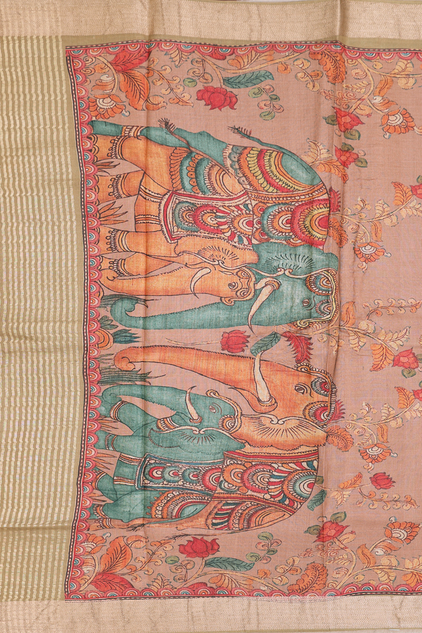 Tussar Silk Saree In Peanut Brown Printed Design