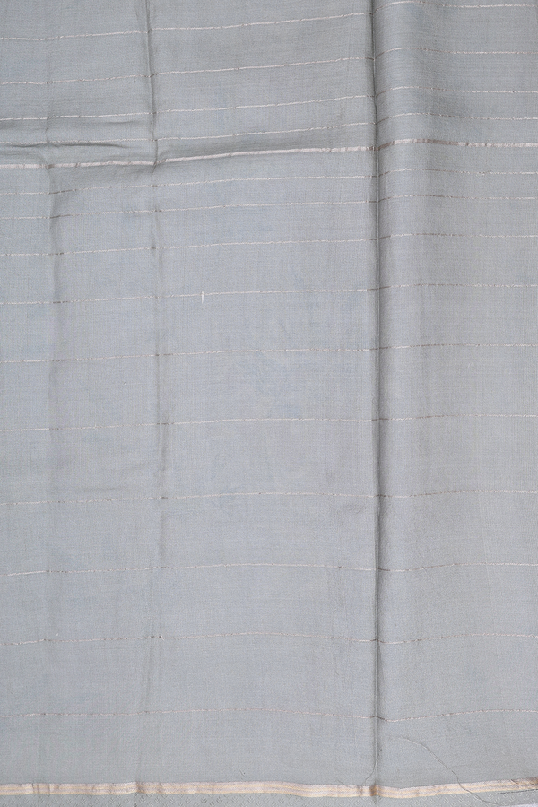 Tussar Silk Saree In Grey With Leaf Design
