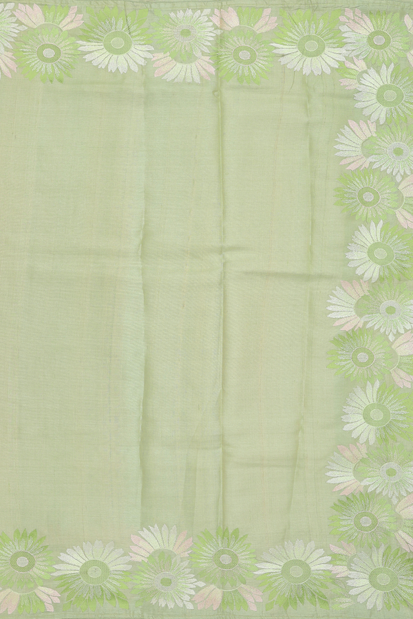 Tussar Silk Saree In Sage Green With Floral Border