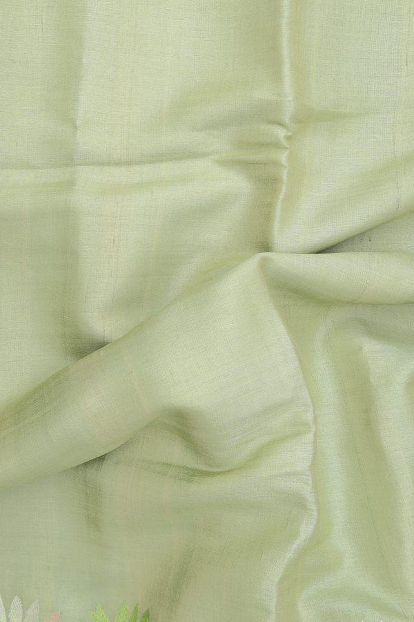 Tussar Silk Saree In Sage Green With Floral Border