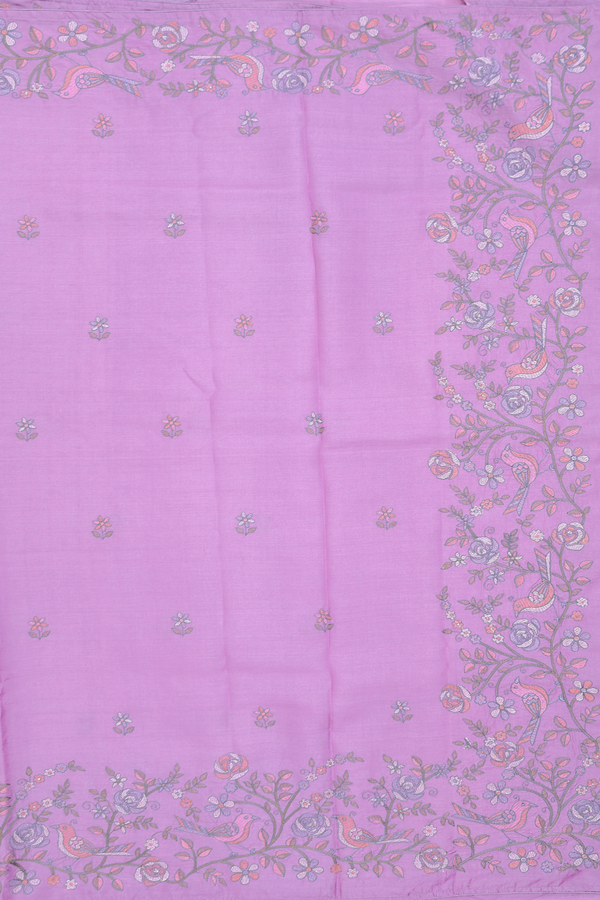 Tussar Silk Saree In Lavender With Embroidered Floral Buttas