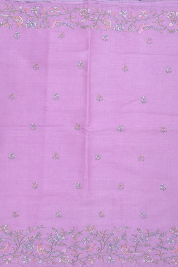 Tussar Silk Saree In Lavender With Embroidered Floral Buttas