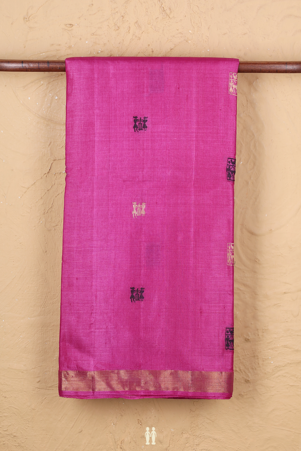 Tussar Silk Saree In Magenta With Warli Design